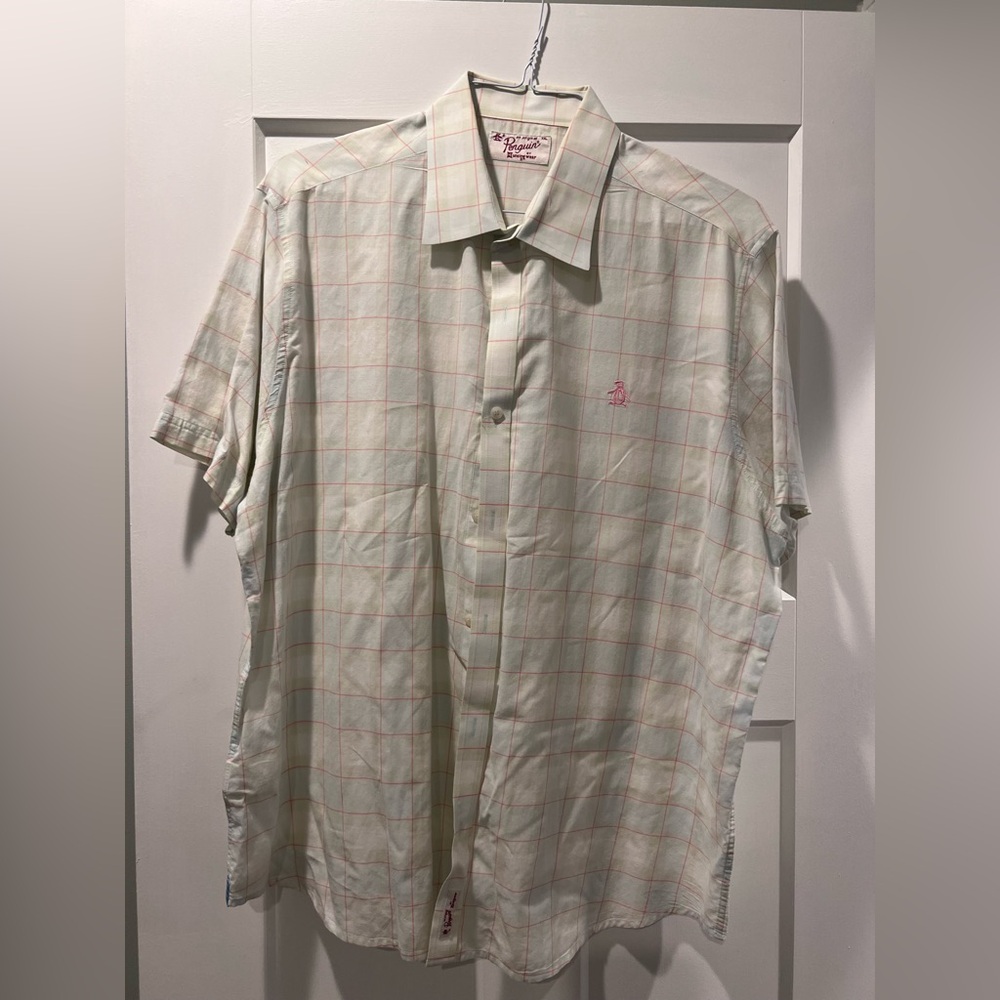 Original Penguin Cream and Pink Casual Button Down Shirt with Textured Fabric